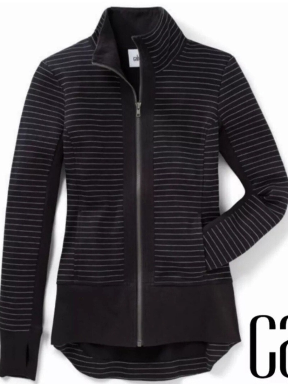 CAbi 3378 Black & White Chalk Stripe Jacket w/Zip Front, S